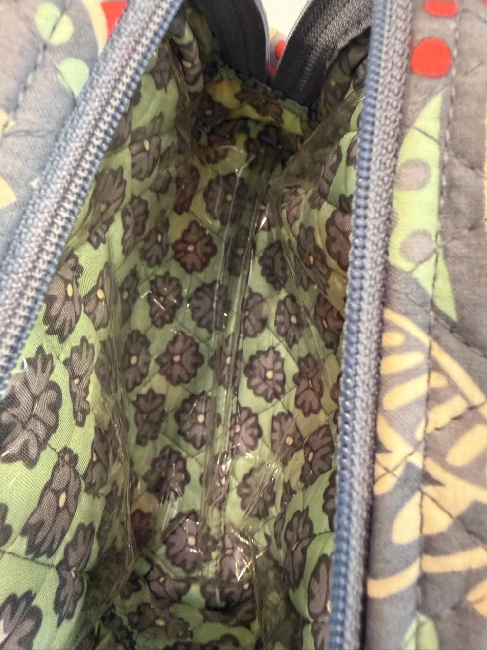 Vera Bradley Gray Cosmetic Pouch with Red and Mint Leaf Print